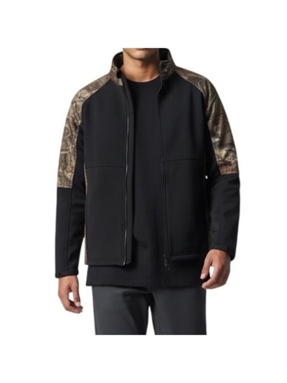 Yukon Gear Mens Full Zip Softshell Jacket Black Camo Hunting Outdoor Size M